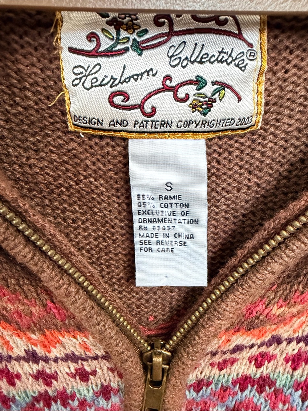 VTG 2001 Heirloom Collectibles Sweater Fair Isle Cardigan Full Zip Womens Small - Picture 4 of 8